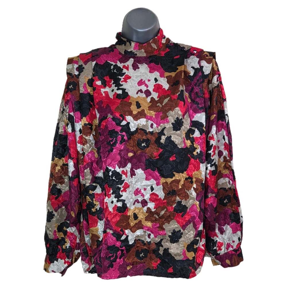Tess Paris Milano Vintage 80s 90s Mock Neck Floral Jacquard Blouse Size 12